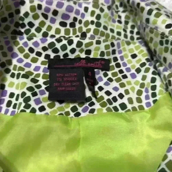 Willi Smith Jacket Size 4 Raincoat Jacket Lime Green Purple Belted Mid Length - Picture 4 of 10